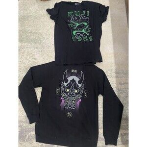 READ! NEW! Fuji Jiu-Jitsu Size L - Long Sleeve Pull Over Crew Neck & Tee Black